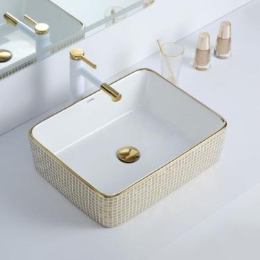 Imagem de Cuba Deend De Cerâmica Rettangolo Squadro Oro para Banheiro 48x37x13cm