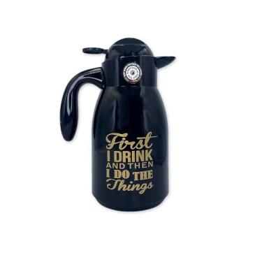 Imagem de Garrafa Térmica de Café e Chá, Preta, 1 Litro, com Alça e Tampa de Pressão