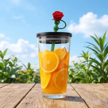 Imagem de Cobertura de palha de silicone de 8 a 10 mm com design de flor fofa, conjunto de capas de canudos reutilizáveis à prova de poeira inclui canudos, tampas de palha de grau alimentício para copo e copo