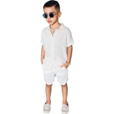 Imagem de Conjunto Infantil Mauricinho Menino Em Linho Social Bermuda - Rugido K