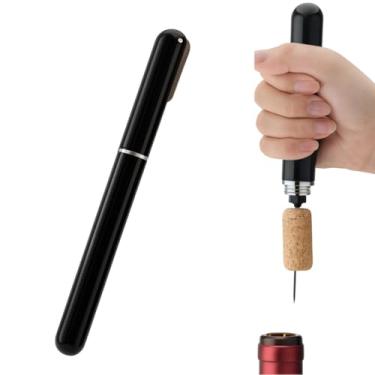 Imagem de Saca-Rolhas Pneumático, Plástico ABS e Aço Inox, Preto, Design Moderno, 20cm x 2cm, Abridor de Vinho com Lâmina Retrátil para Lacre