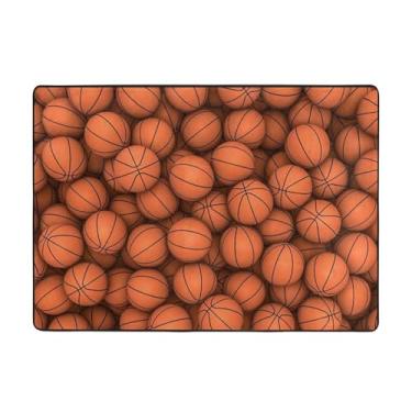 Imagem de ZERAOKE Tapete de basquete laranja 58 x 80 polegadas (4,84 x 6,67 pés), tapete de área de sala de estar moderno lavável, tapete de área grande de luxo com absorção de água, tapetes macios