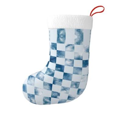 Imagem de ZERAOKE Tabuleiro de xadrez tie-dye - Meia de Natal de pelúcia estampada, decoração de férias em família personalizada para lareira e decoração de árvores, armazenamento de presente (conjunto de 1