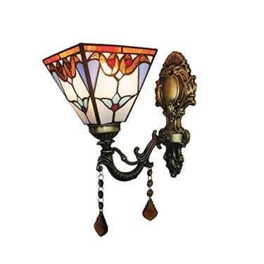 Imagem de Arandelas de parede barrocas estilo Tiffany, com vitrais, estilo vintage americano, com espelho frontal, ideais para quarto, cabeceira, corredor e varanda.