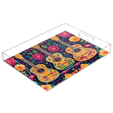Imagem de STAYTOP Bandeja de servir acrílica estilo mexicano com padrão de guitarra 15,7 x 11,20 cm, bandejas decorativas à prova de derramamento, organizador de bancada para café da manhã, chá, comida