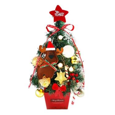 Imagem de 1 peça pequena árvore de Natal iluminada com luzes, enfeite de árvore de Natal para decoração de Natal planta artificial (estilo 6)