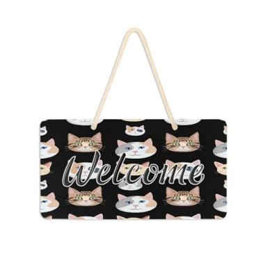 Imagem de Burbuja Placa de boas-vindas com cara de gato para porta da frente, placa de boas-vindas de PVC para decoração de férias de casa de fazenda, 15 x 28 cm