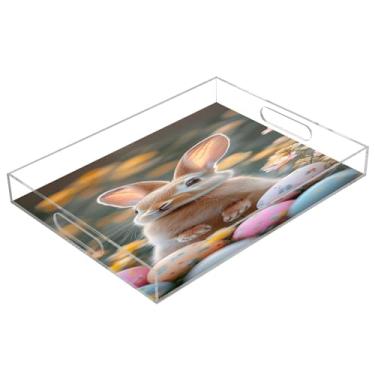 Imagem de STAYTOP Bandeja de acrílico para servir ovos de Páscoa e coelho, 15,7 x 11,20 cm, bandejas decorativas à prova de derramamento, organizador de bancada para café da manhã, chá, comida, maquiagem