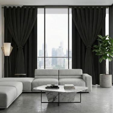 Imagem de Cortina Blackout em Tecido com Voil 4,00m x 1,80m Bloqueia 90% Luz Sal