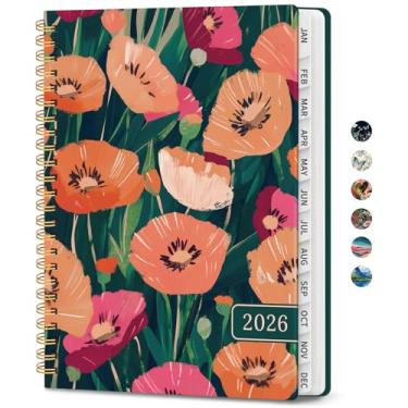 Imagem de Agenda 2026, agenda semanal e mensal para mulheres, janeiro de 2026 a dezembro de 2026, agenda bonita de capa dura 2026 com abas, bolso interno, encadernação espiral, material escolar perfeito para