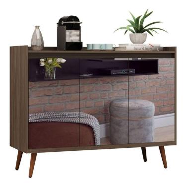 Imagem de Balcao Buffet Retrô Com Espelho Delta 3 Portas Malbec - Moveisaqui