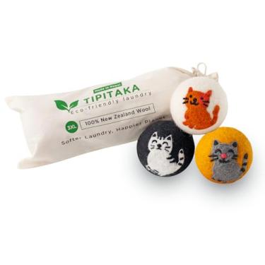 Imagem de Tipitaka Bolas de secagem de lã | Amaciante de tecido natural – reutilizável, ecológico, reduz o tempo de secagem – bolas de lã substituem folhas de secadora – Pacote com 3 XL – Bolas de roupa para