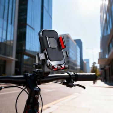 Imagem de Suportes de telefone de motocicleta para guidão, suporte de celular Ebike com rotação de 360°, suporte universal de telefone para bicicleta com design à prova de choque para navegação e uso em