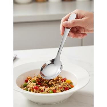 Imagem de 1 pacote de colheres de sopa redondas grandes de aço inoxidável colher de sopa asiática prata