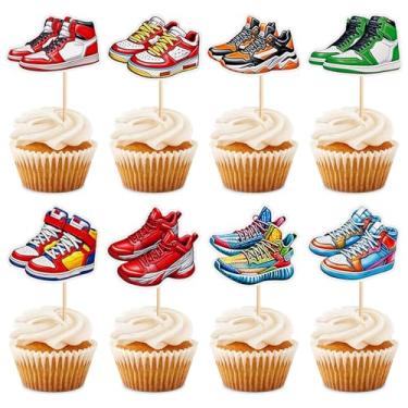 Imagem de Topper de cupcake, tênis de aniversário, tênis, festa, cupcake, sapatos, decoração de cupcake de mesa, lembrancinhas para crianças, meninos, acessórios de festa de aniversário, 32 peças (tênis 4)