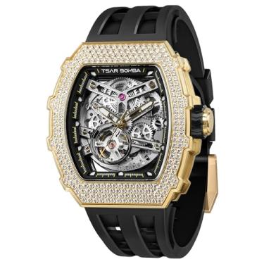 Imagem de TSAR BOMBA Relógio masculino automático Tonneau de luxo esqueleto para homens, mecânico, 50 m, à prova d'água, analógico, masculino, exclusivo, quadrado, mostrador grande, relógio de pulso com