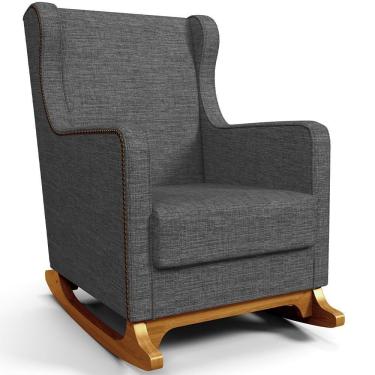 Imagem de Poltrona De Amamentação Com Balanço Mavie L02 Linho Cinza Escuro - Lyam Decor