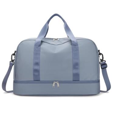 Imagem de Mala De Viagem Desportiva De 30 Litros – Com Bolsos Laterais ImpermeáVeis E AlçAs AjustáVeis, Ideal Para SessõEs De GináSio, NataçãO E Viagens Curtas(Atualizado-Melhor Tecido,Azul Claro)