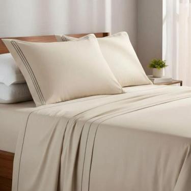 Imagem de Jogo Cama Box King Alícia Algodão 400 Fios Bordado Luxo - De Luca Enxo