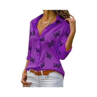 Imagem de Blusa Casual De Manga Longa Com Estampa De Borboleta Oversized Para Mu