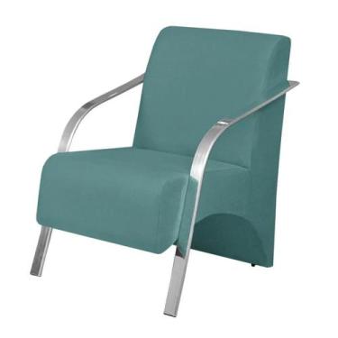Imagem de Poltrona Suede Vênus Decorativa Braço de Alumínio Cor:Turquesa - Santo