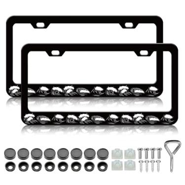 Imagem de Moldura de placa de licença Sea Waves - 2 peças lindas ondas do oceano engraçadas alumínio metal suporte de placa de carro, à prova de ferrugem, à prova de ferrugem, molduras decorativas para carro