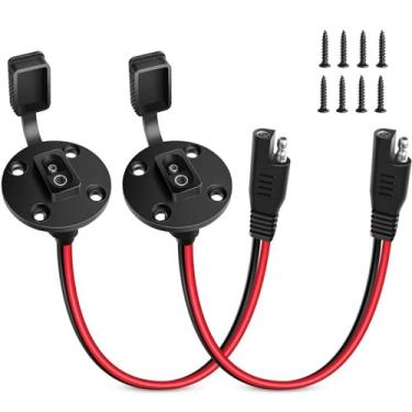Imagem de ZEZEFUFU 2 cabos de soquete de alimentação SAE 12AWG de conexão rápida SAE plugue conector de montagem embutida de painel solar
