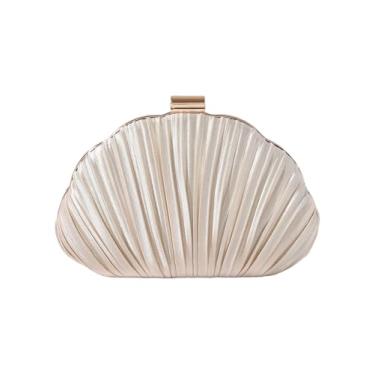 Imagem de QWINEE Bolsa de mão feminina com concha tipo concha para noite, bolsa transversal, coquetel, festa de casamento, bolsa clutch, Concha de damasco, one_size