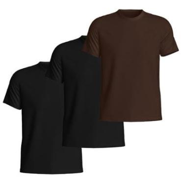 Imagem de Kit 3 Camisetas Basicas Gola Redonda Lisa Camisa Masculina de Algodão-Masculino