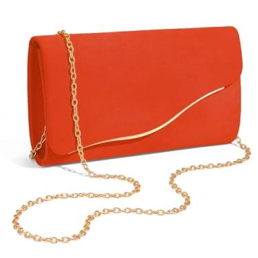 Imagem de XquiziFit Bolsa clutch feminina formal para noite com corrente removível de camurça sintética para festa de casamento, Laranja