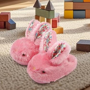 Imagem de Chinelos infantis para meninos e meninas, coelhinhos, fofos, antiderrapantes para inverno, adequados para ambientes internos e externos, rosa, 10.5-12 Little Kid