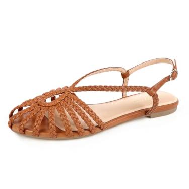 Imagem de PIZZ ANNU Sandália feminina trançada Sophia confortável de espuma viscoelástica para caminhada, gladiador de verão, tira no tornozelo, sandálias com tiras, Marrom, 41