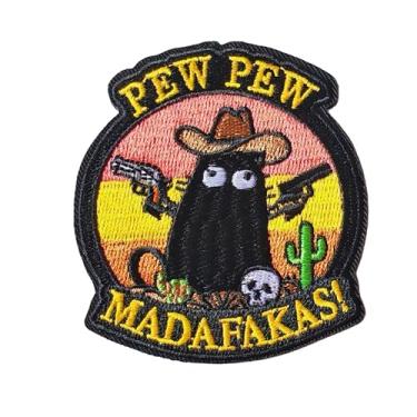 Imagem de Funny PEW PEW MADAFAKAS desenho animado gato patch gancho e laço bonito meme bordado emblema de moral para mochilas, chapéus de caminhoneiro, arreios, coletes militares, jaquetas táticas, bolsas