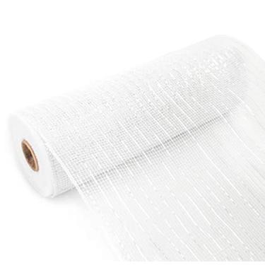 Imagem de Fita de malha 10 polegadas x 30 pés fita de malha metálica decorativa (branco + folha transparente)