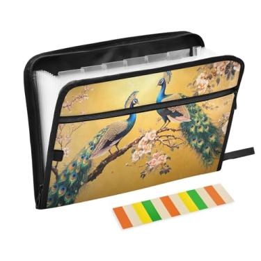 Imagem de Lindo organizador de documentos amarelo pavão fólio A4 pastas de arquivo acordeão tamanho carta com etiquetas organizador de documentos familiares