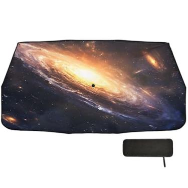 Imagem de Toldo de carro Galaxy espiral preto dobrável para-brisa proteção de isolamento térmico retrátil para carro 147 x 75 cm guarda-chuva de para-brisa de carro