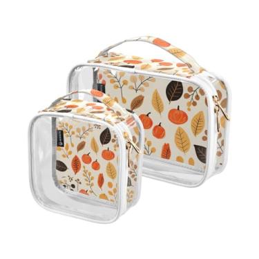 Imagem de GAIGEO Conjunto de bolsas de cosméticos transparentes de abóboras e folhas laranja, bolsa de higiene de plástico, bolsa de viagem feminina, pacote com 2, Folhas e maçãs - 4, one size