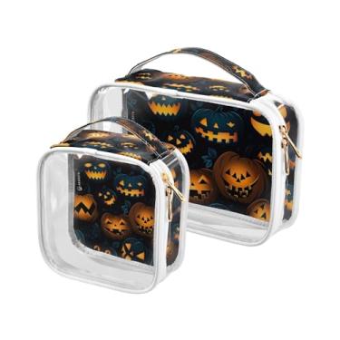 Imagem de GAIGEO Cara de lanternas de Halloween em uma bolsa preta transparente de viagem, sacos de viagem de plástico transparente com zíper, pacote com 2, Cara de lanternas de Halloween em preto - 2, one size