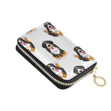 Imagem de Carteira pequena feminina protetora de cartão de crédito com bloqueio de RFID bolsa de moedas de couro com zíper Bernese Mountain Dogs fofo