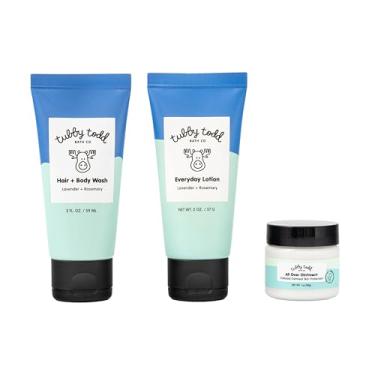 Imagem de TUBBY TODD 3-Step Baby Bath & Skincare Routine - The Regulars Bundle - Xampu e sabonete líquido corporal para bebês de 59 ml, loção diária de 59 ml e pomada total de 30 ml - lavanda e alecrim