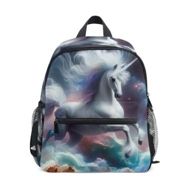 Imagem de GAIGEO Unicorn Nebula Space Little Kids Backpack with Whistle, 2 Bottle Pockets, Lightweight, Girls Travel Backpack 10x4x12 In, for Ages 3-8