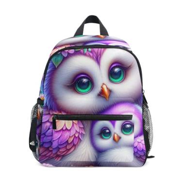 Imagem de GAIGEO Fancy Owls Floral Toddlers Backpack Mini Backpack for Girls with Front Pocket, Safety Whistle for Ages 3-8