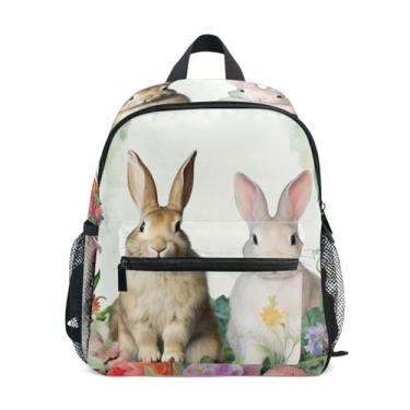 Imagem de Easter Bunnies Floral Little Kid Backpack 10x4x12 In, Kindergarten Backpack for Girls with Water Bottle Pockets, Whistle Buckle