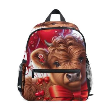 Imagem de GAIGEO Valentines Highland Cow Backpack for Baby Mini Backpack for Boys with Front Pocket, Safety Whistle for Ages 3-8