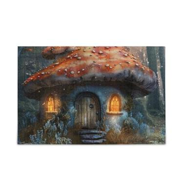 Imagem de Quebra-cabeça de madeira e papel com 500 peças de casa de cogumelos e bolsa de armazenamento para homens