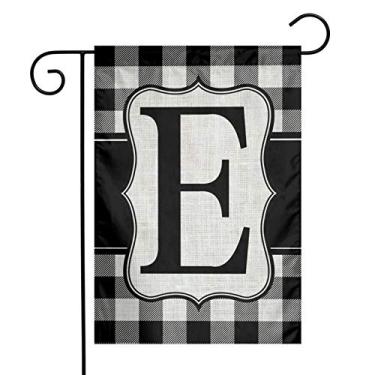 Imagem de YANGHOME Monograma inicial E juta jardim varanda gramado bandeira fazenda decoração caixa de correio placa de boas-vindas pequena 30,5 x 45,7 cm, tecido de linho de nylon de linho, dupla face, tamanho pequeno