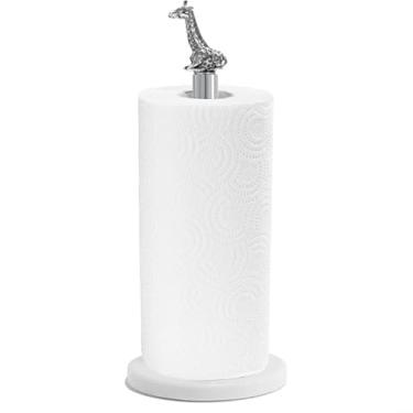 Imagem de Homestia Suporte de toalha de papel, suporte de papel toalha de aço inoxidável com decoração de girafa, em pé com base pesada, suporte de rolo de toalha de papel antiderrapante para cozinha e banheiro