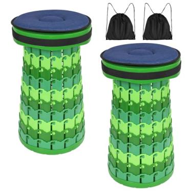 Imagem de FXKS Pacote com 2 bancos dobráveis 2GG atualizados, altura máxima de 50 cm, 453 kg, peso máximo, bancos telescópicos portáteis com almofada e bolsa de armazenamento, cadeira dobrável para acampamento