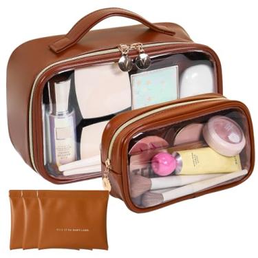 Imagem de LEISENOR Conjunto organizador de bolsa de maquiagem transparente – 2 bolsas de higiene de viagem, estojo de cosméticos para mulheres com zíper, 3 mini porta-moedas, batom, acessórios de cosméticos