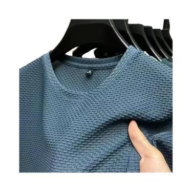 Imagem de Camiseta Masculina De Seda Gelada De Bambu Manga Curta Verão Cor Pura 